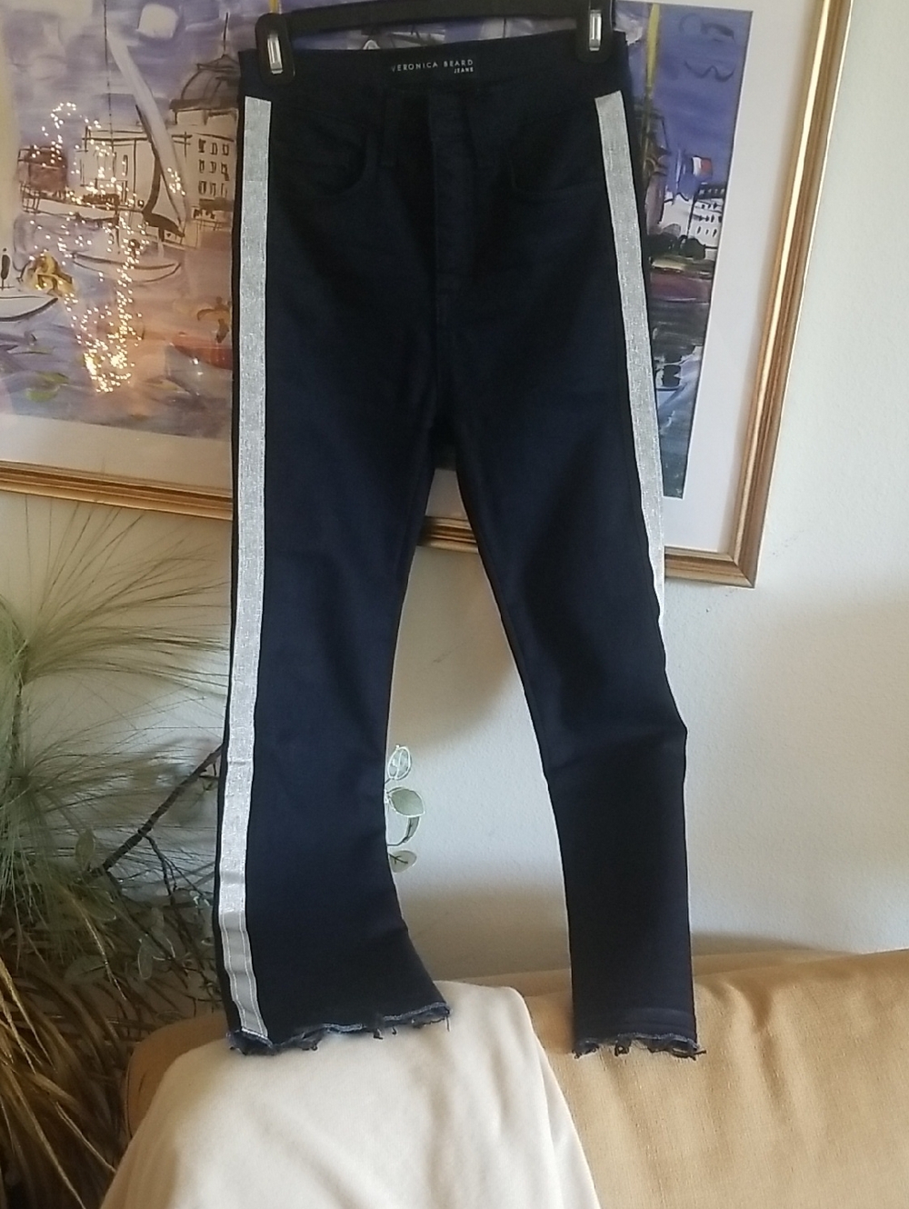 Veronica Beard Navy Jeans with Silver Side Stripes